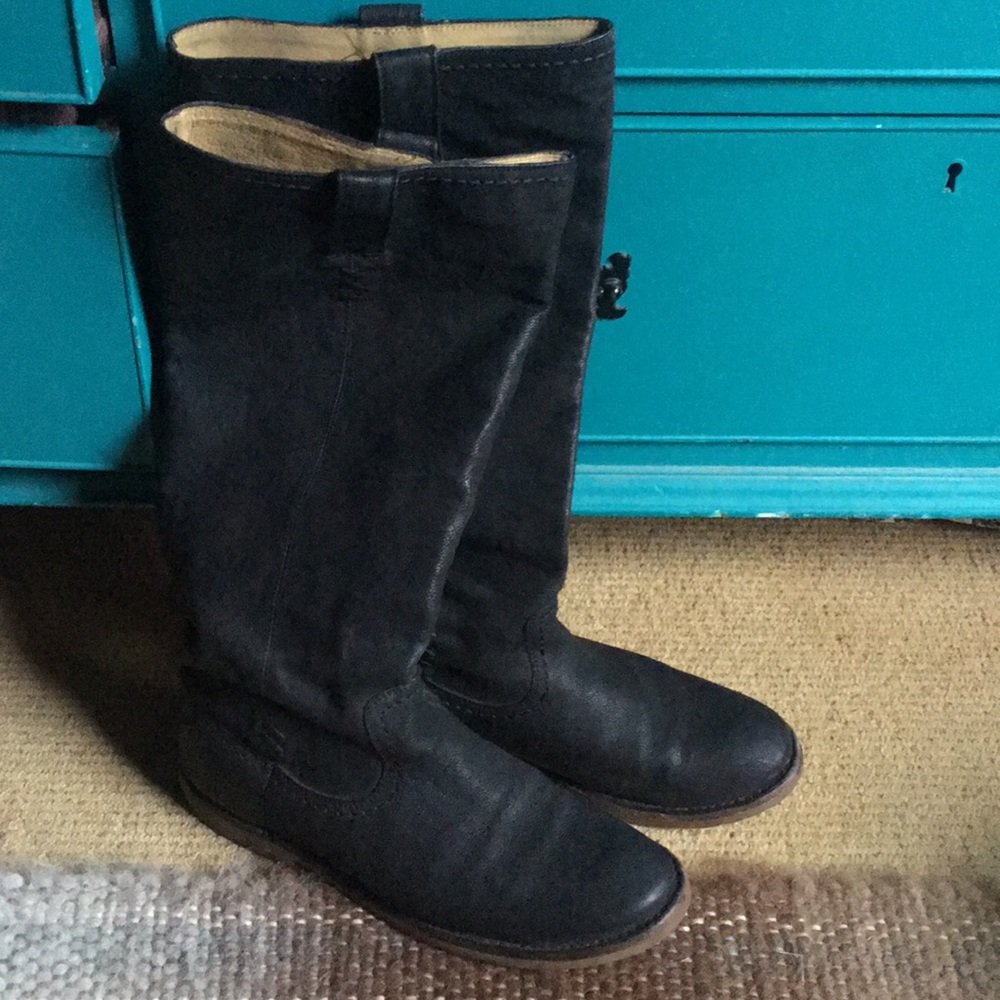 Frye Celia X Stitch Black Leather Boots